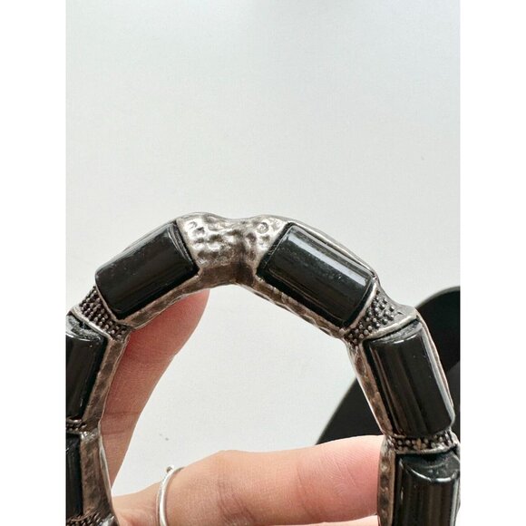 DANIER Black Leather Studded Brushed Silver Heavy Duty Buckle Hip Belt, Size M - Picture 6 of 13